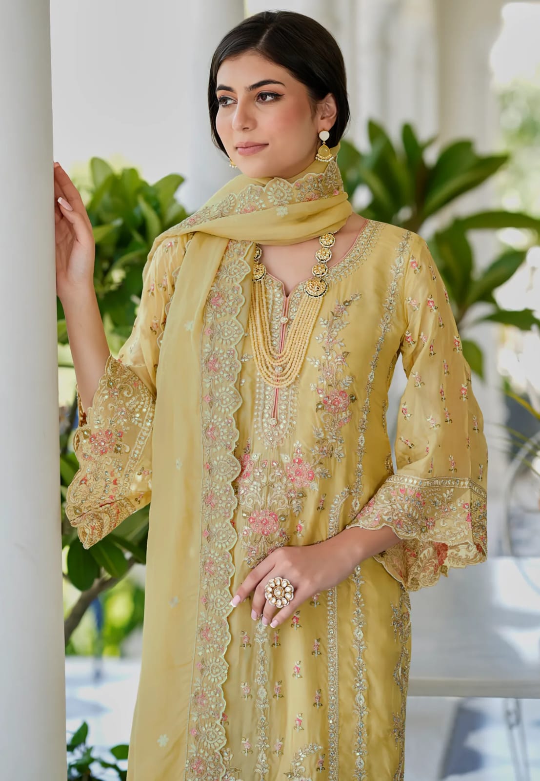 Yellow organza zari embroidered Pakistani Salwar Suit