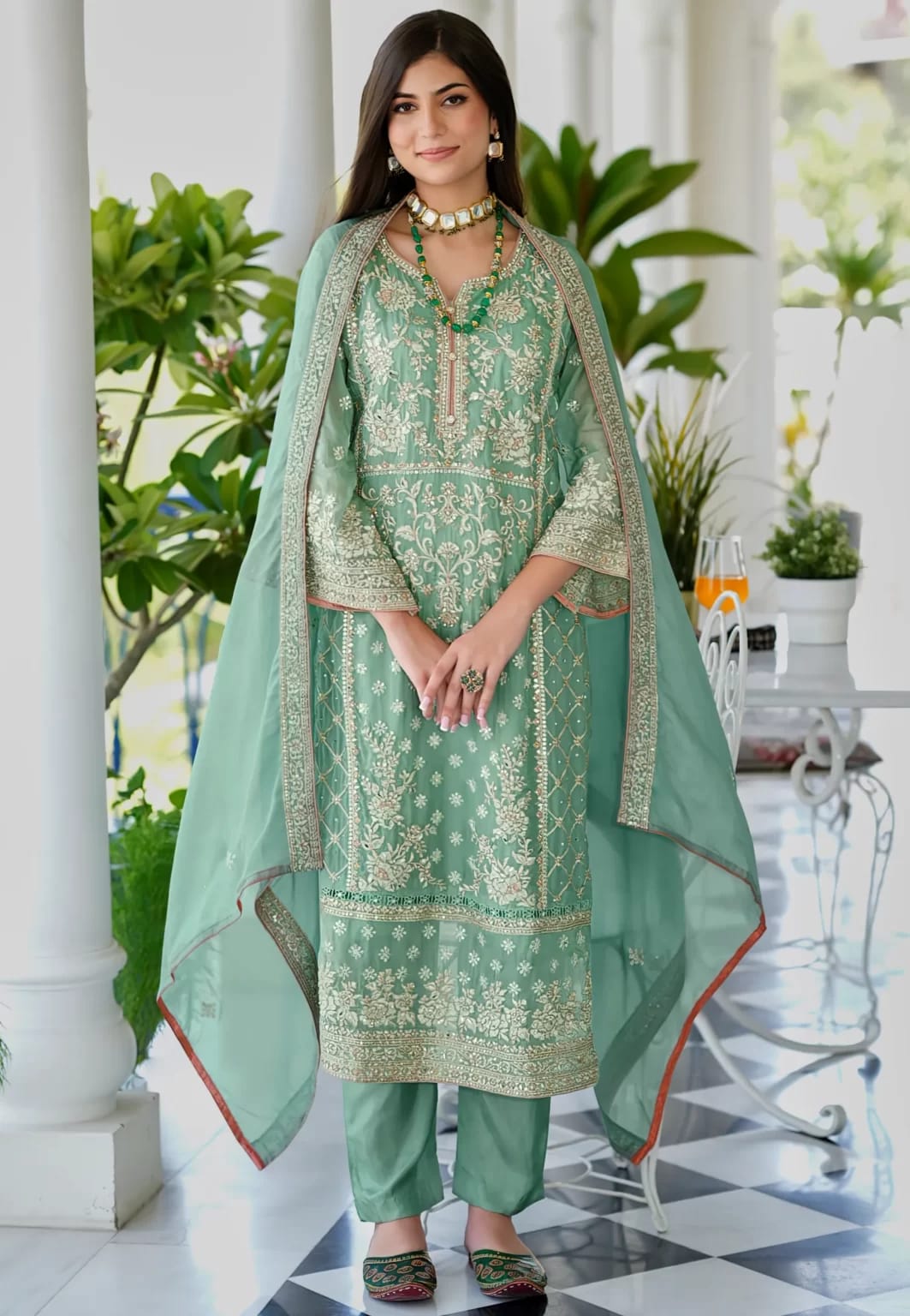Pista Green Pakistani Salwar Suit