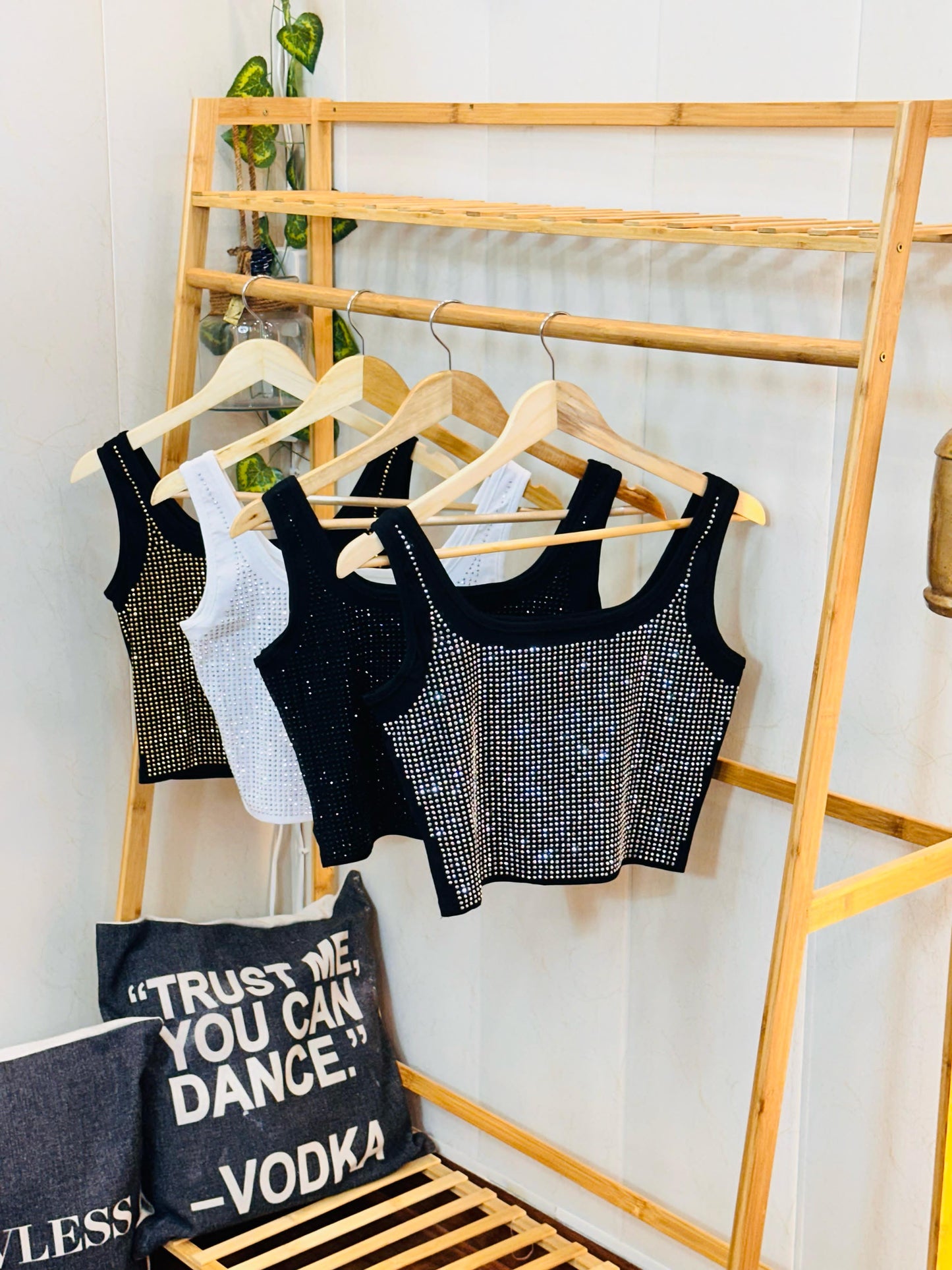Rhinestones Sleeveless Crop Top/Bustier Top