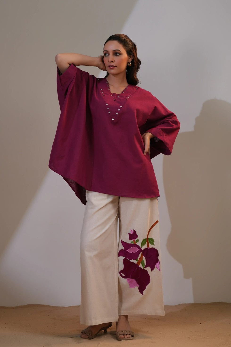 Designer Trendy Loose Fit Co-ord Set With Digital Print and Embroidered Flared Plazo