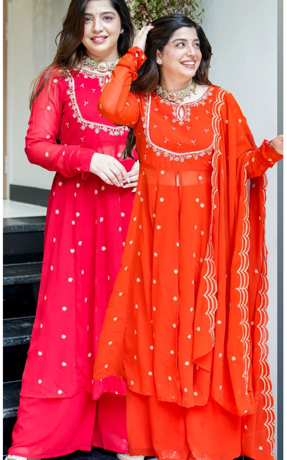 Orange Designer Partywear Georgette Anarkali Suit With Hand Work