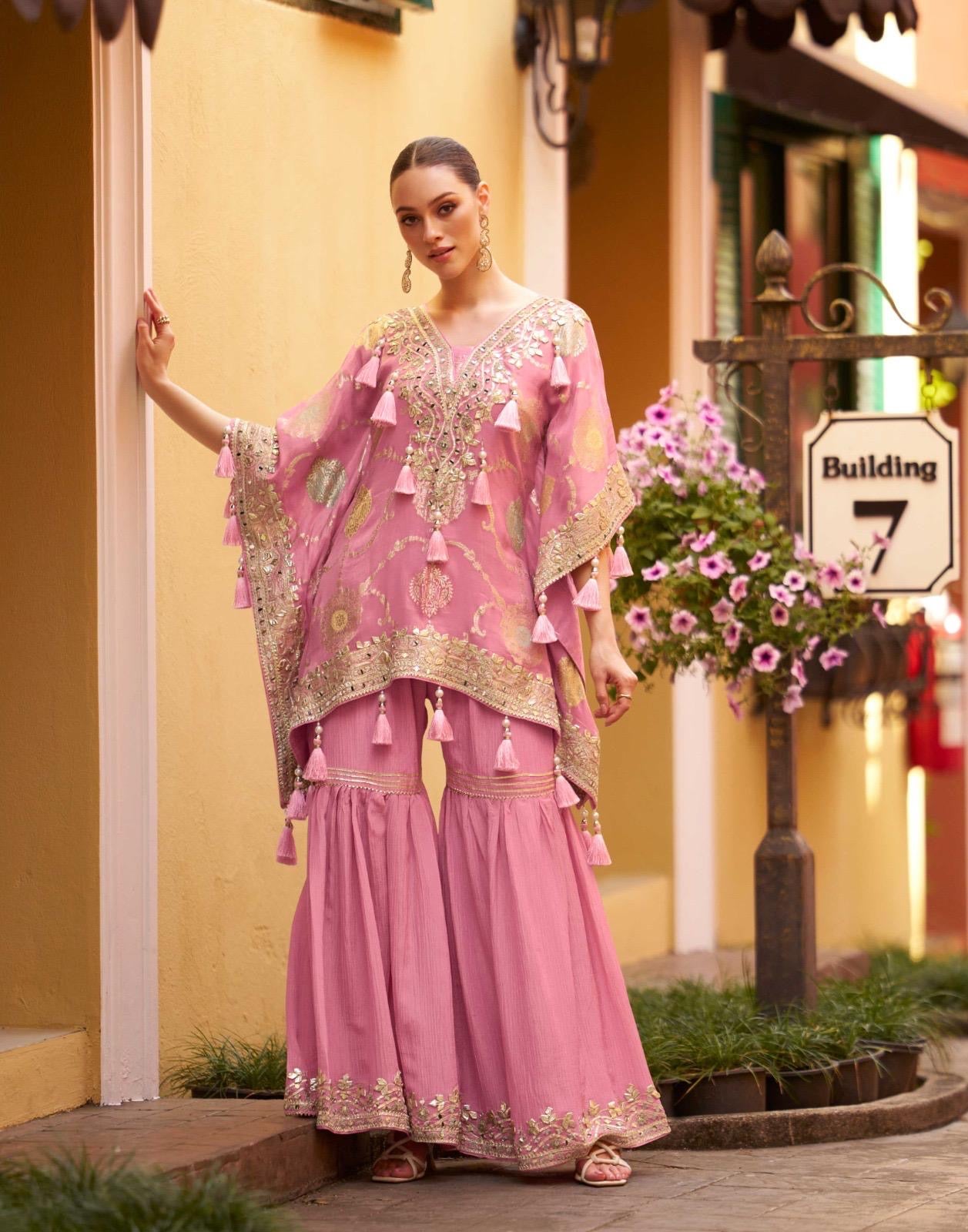 Partywear Designer Kaftan With Gharara