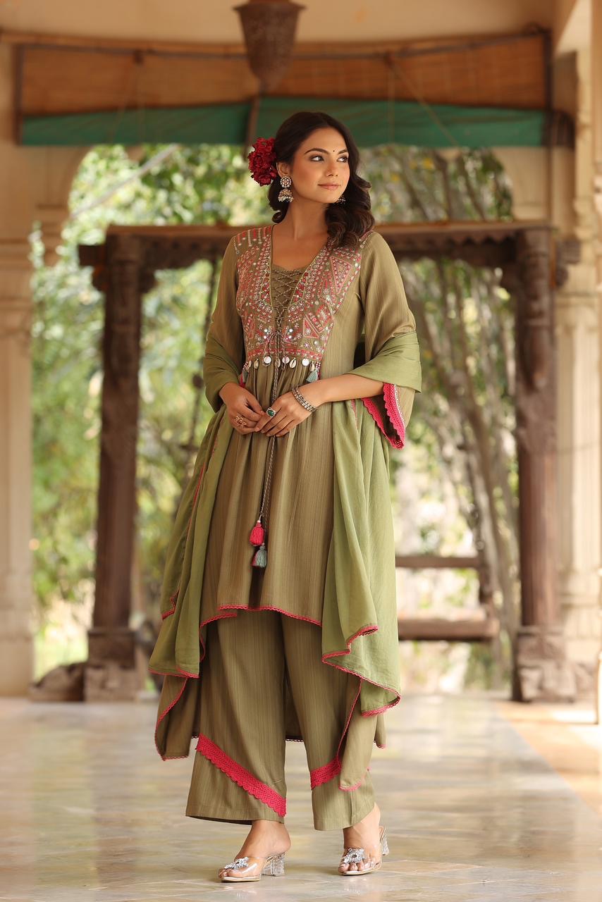Mehendi Green Pure Mul Cotton Hi-Lo Salwar Suit