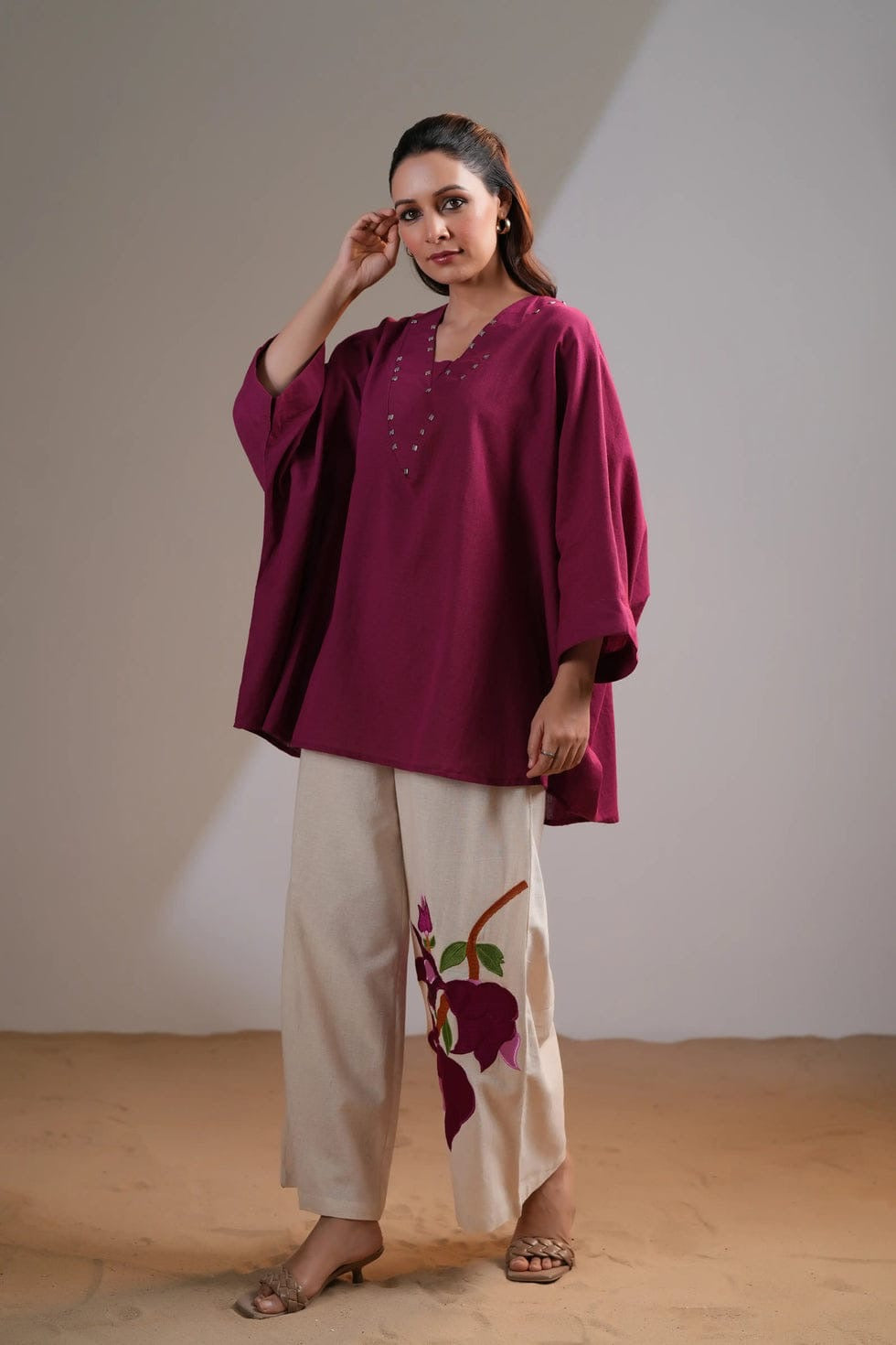 Designer Trendy Loose Fit Co-ord Set With Digital Print and Embroidered Flared Plazo