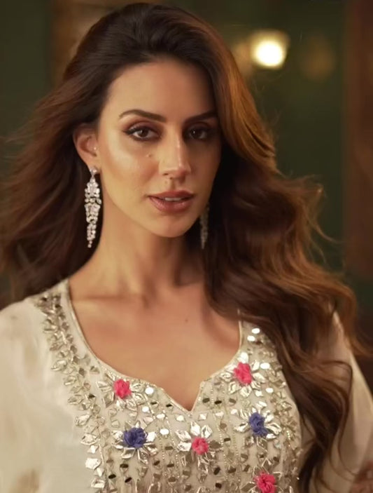 Designer Partywear Digital Print Kaftan Set With Gota Work