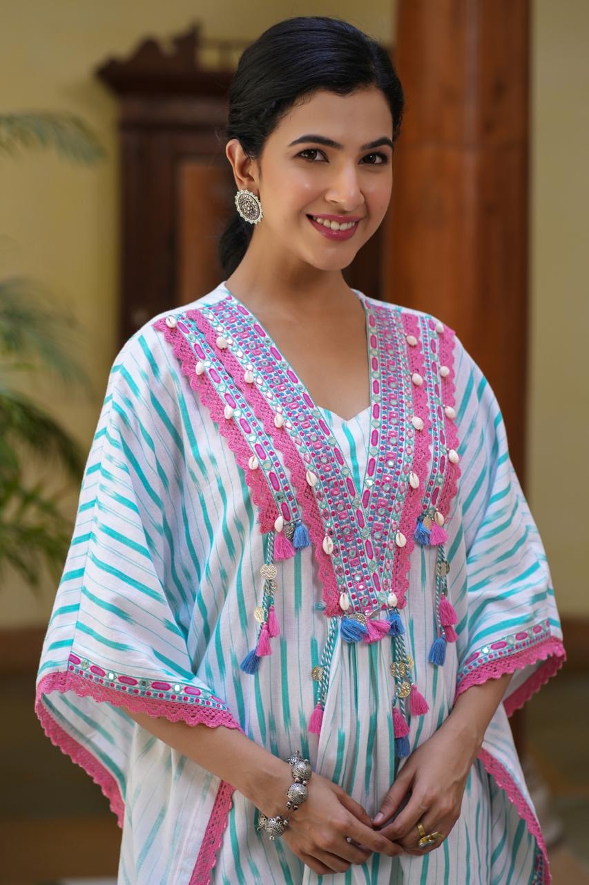 Fine Cotton Embroidered Kaftan Style Coord Set