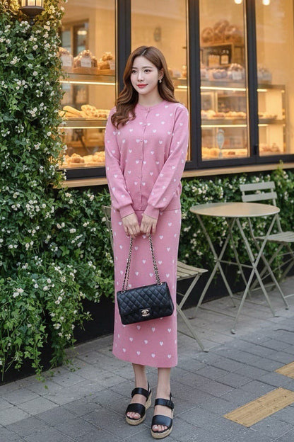 Imported Trendy Polka Dot Knitted Skirt and Top 2 pcs Co-ord Set