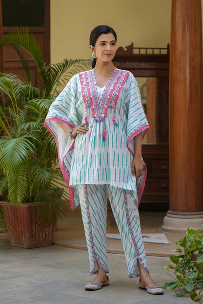 Fine Cotton Embroidered Kaftan Style Coord Set