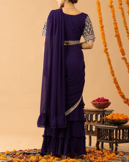 Partywear Designer Ready To Wear Ruffle Saree