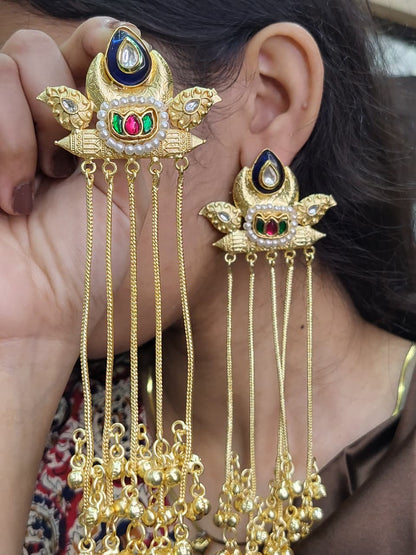 Partywear Designer Gold Polish Viral Kashmiri Earrings