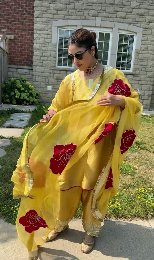 Designer Partywear Shimmer Organza Gota Patti Farshi Salwar Suit