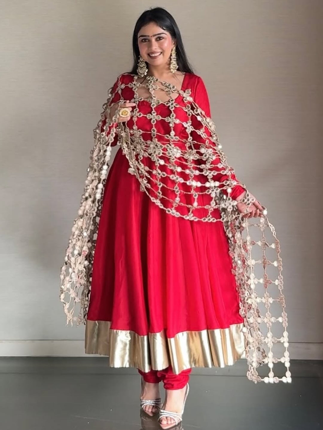Red Designer Partywear Georgette Anarkali Suit With Posheeda Sheesh Dupatta