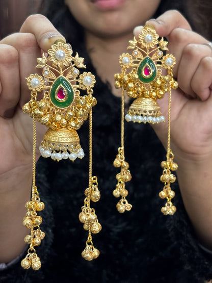Partywear Designer Gold Polish Viral Kashmiri Earrings (Copy)
