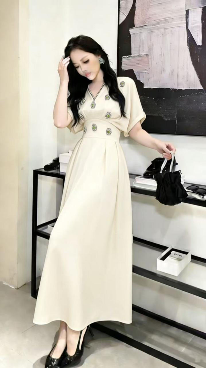 Imported Designer Partywear Rhinestone Embellished Long Maxi Dress