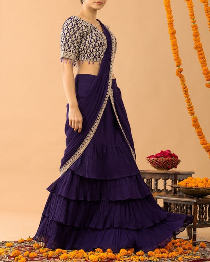 Partywear Designer Ready To Wear Ruffle Saree
