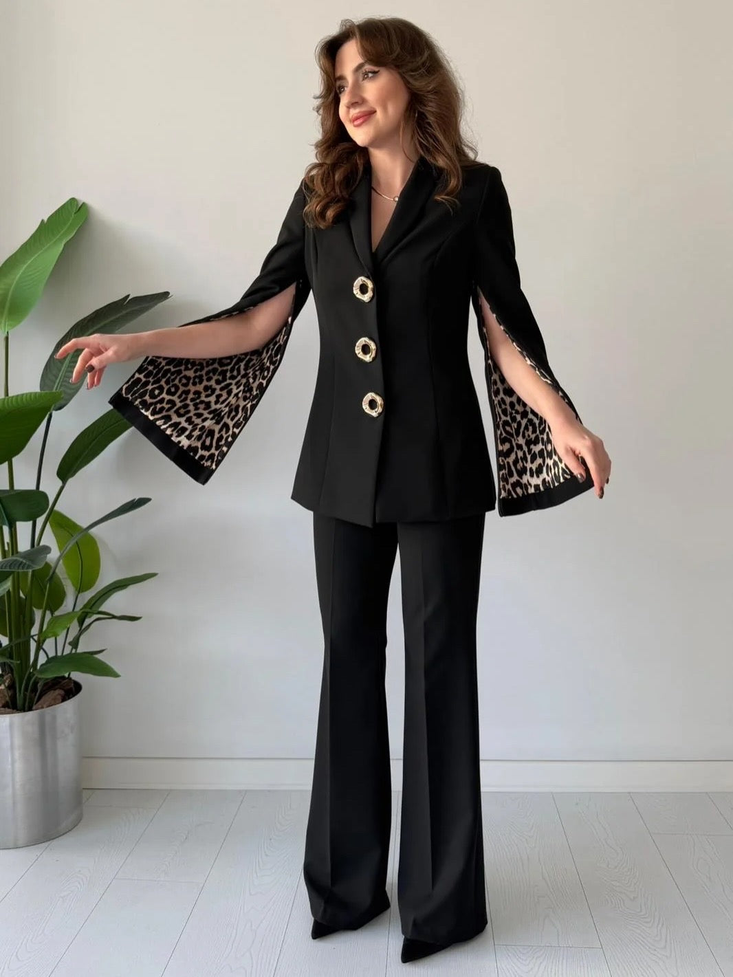 Imported Animal Print Zipper Sleeves Blazer Co-ord Set