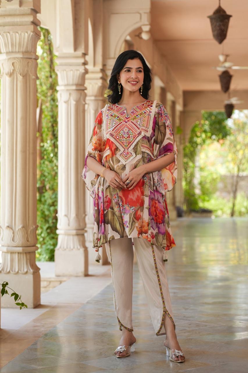 Chiffon Printed Kurta And Tulip Pant Set