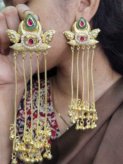 Partywear Designer Gold Polish Viral Kashmiri Earrings