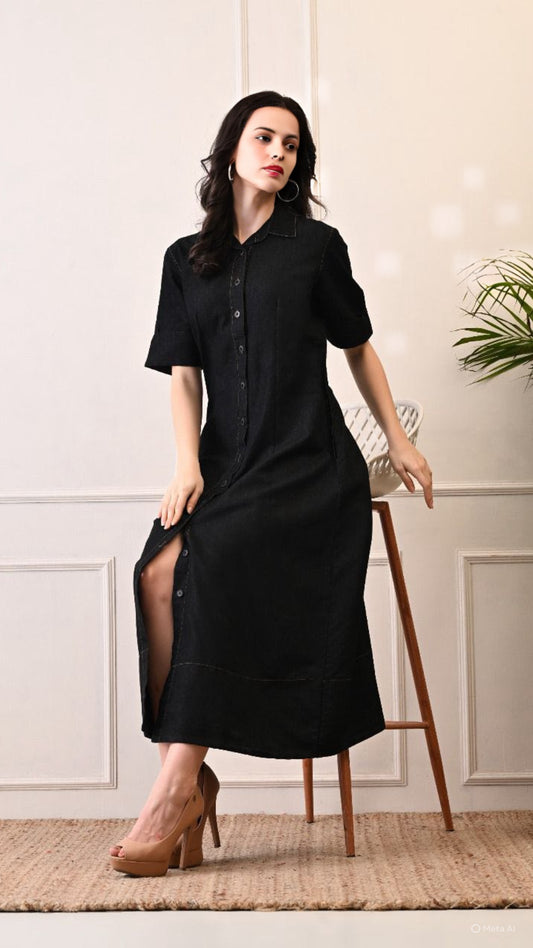 Designer Soft Denim Long Maxi Button Down Dress (Copy)