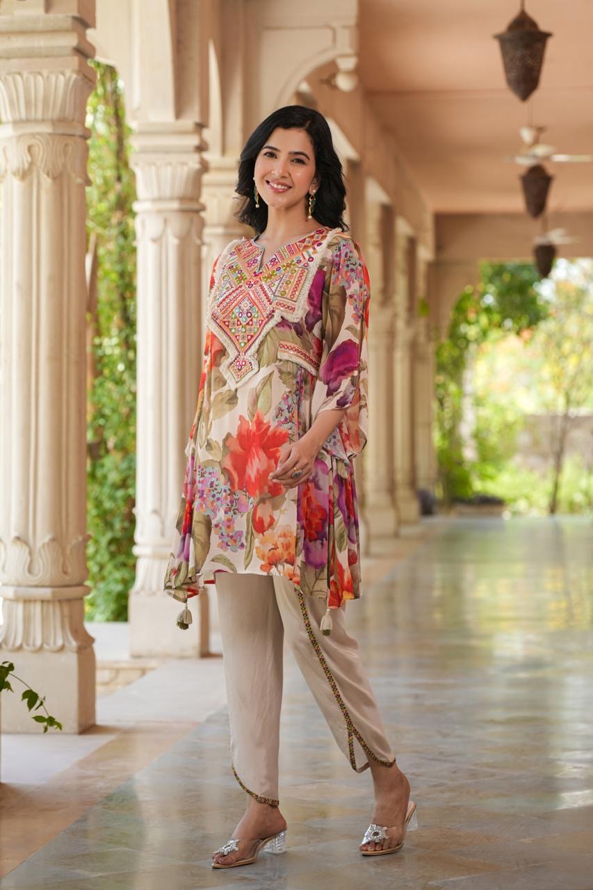 Chiffon Printed Kurta And Tulip Pant Set