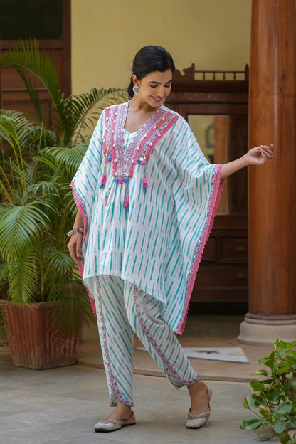 Fine Cotton Embroidered Kaftan Style Coord Set