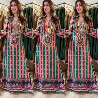 Sonam Kapoor Inspired Pure Crepe Designer Printed Kaftan Dress