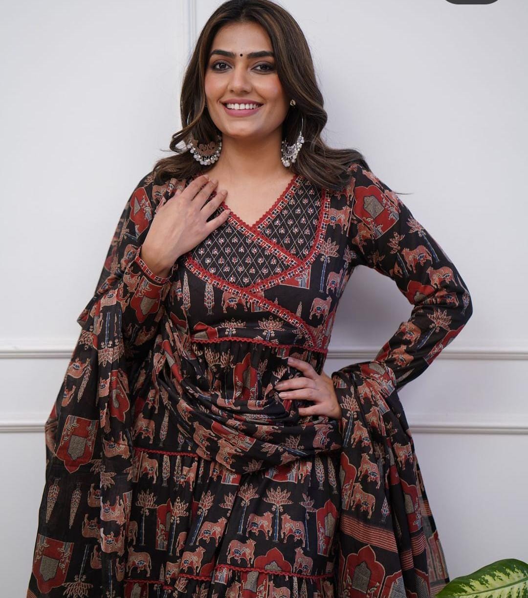 Printed Pure Cotton Anarkali Suit With Dupatta