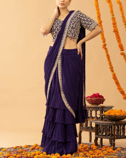 Partywear Designer Ready To Wear Ruffle Saree