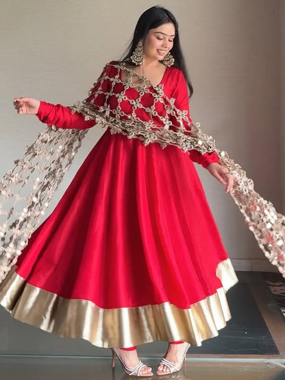 Red Designer Partywear Georgette Anarkali Suit With Posheeda Sheesh Dupatta