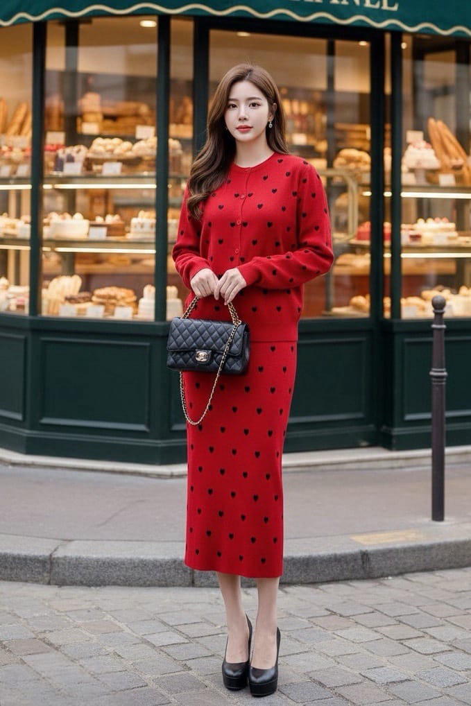 Imported Trendy Polka Dot Knitted Skirt and Top 2 pcs Co-ord Set