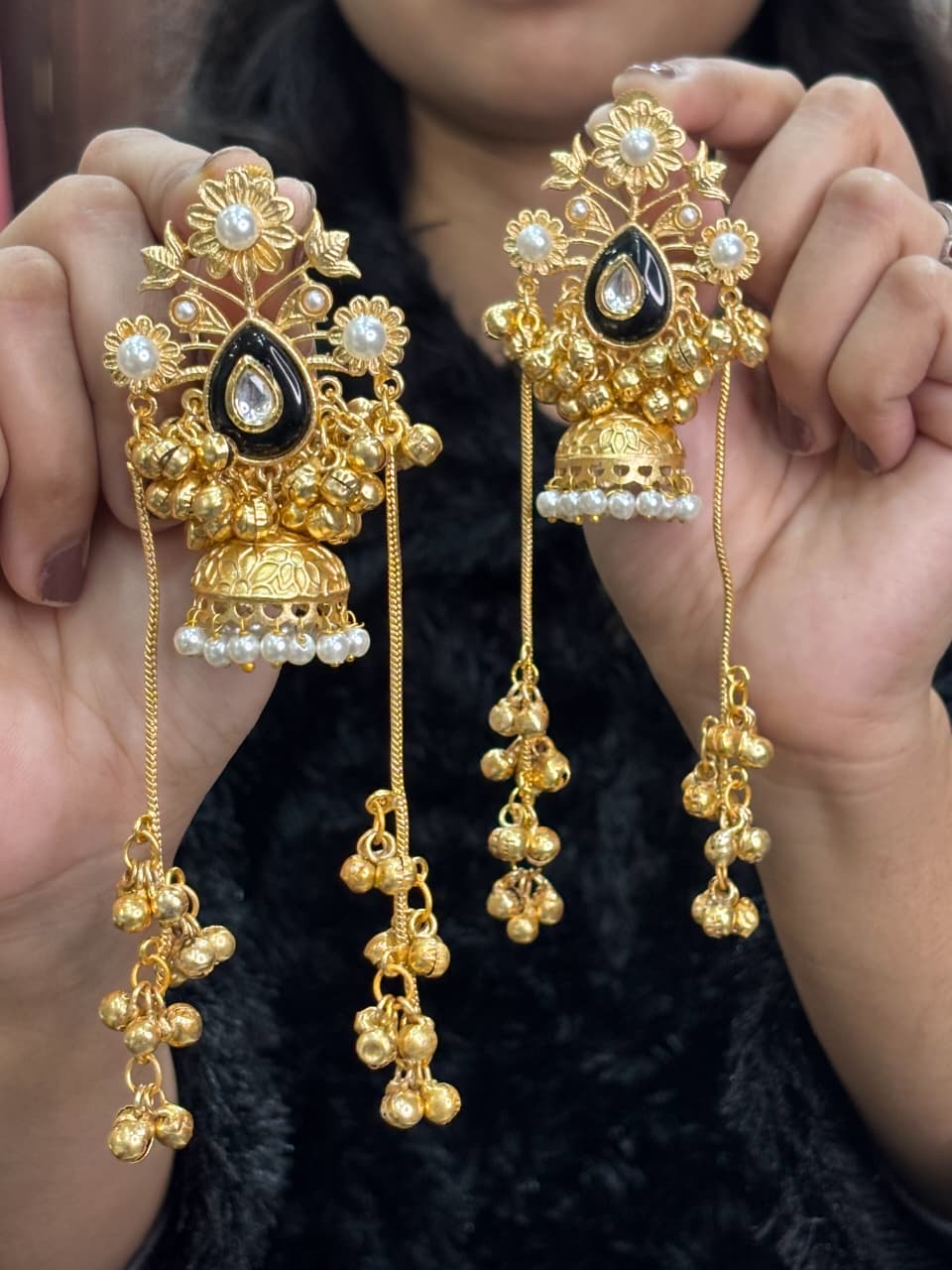 Partywear Designer Gold Polish Viral Kashmiri Earrings (Copy)