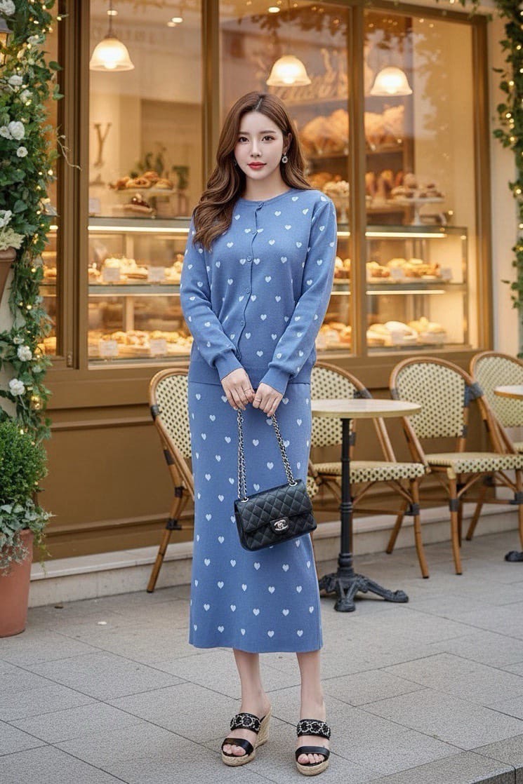 Imported Trendy Polka Dot Knitted Skirt and Top 2 pcs Co-ord Set