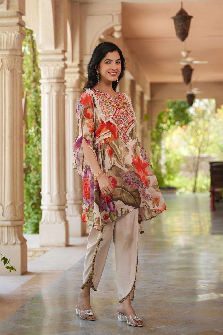 Chiffon Printed Kurta And Tulip Pant Set