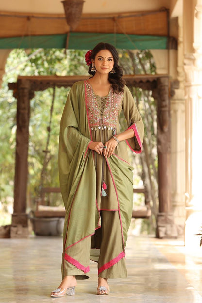 Mehendi Green Pure Mul Cotton Hi-Lo Salwar Suit