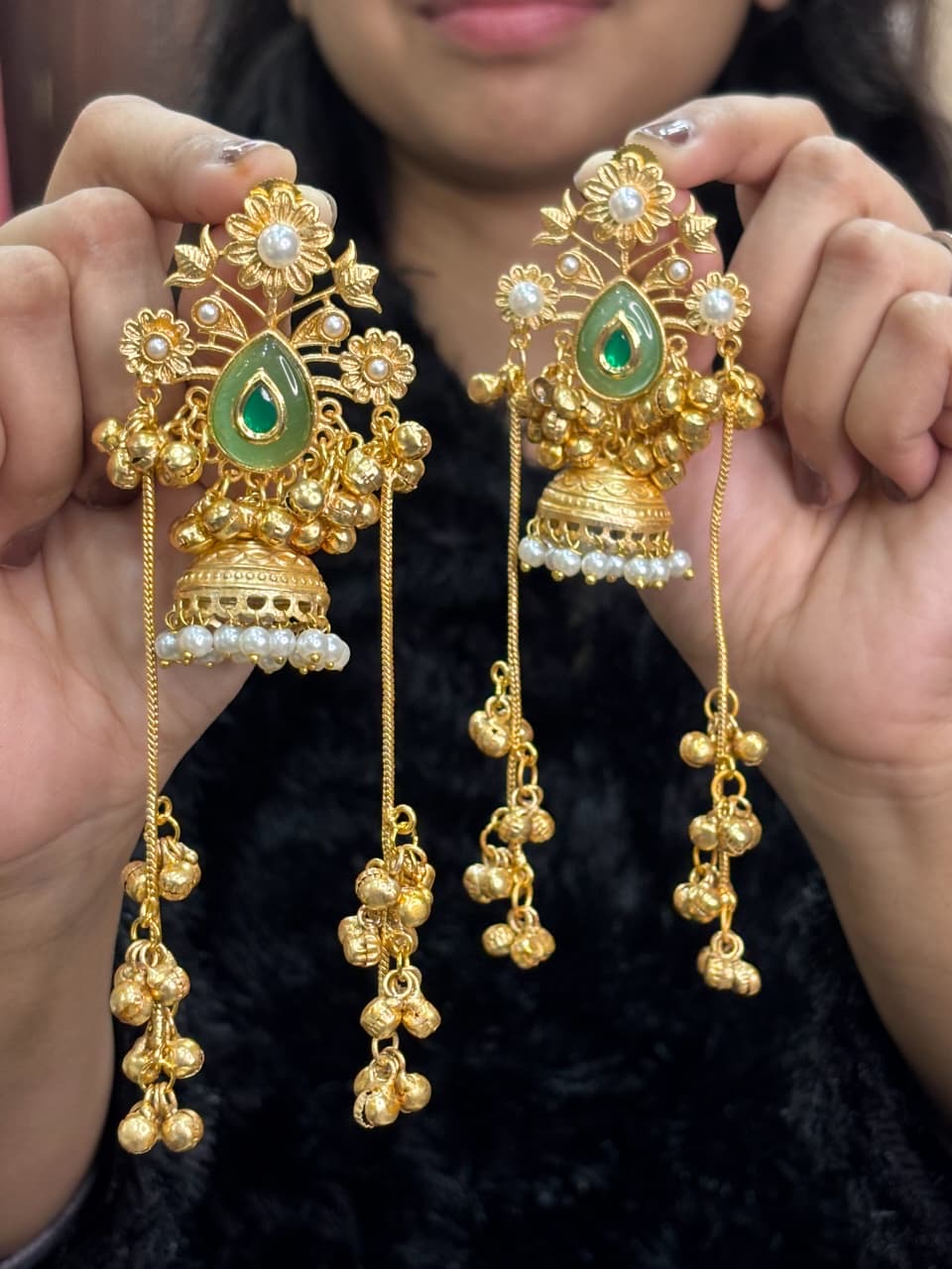 Partywear Designer Gold Polish Viral Kashmiri Earrings (Copy)