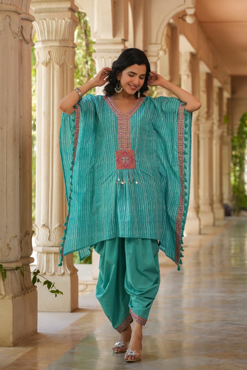 Fine Linen Cotton Embroidered Kaftan Style Coord Set