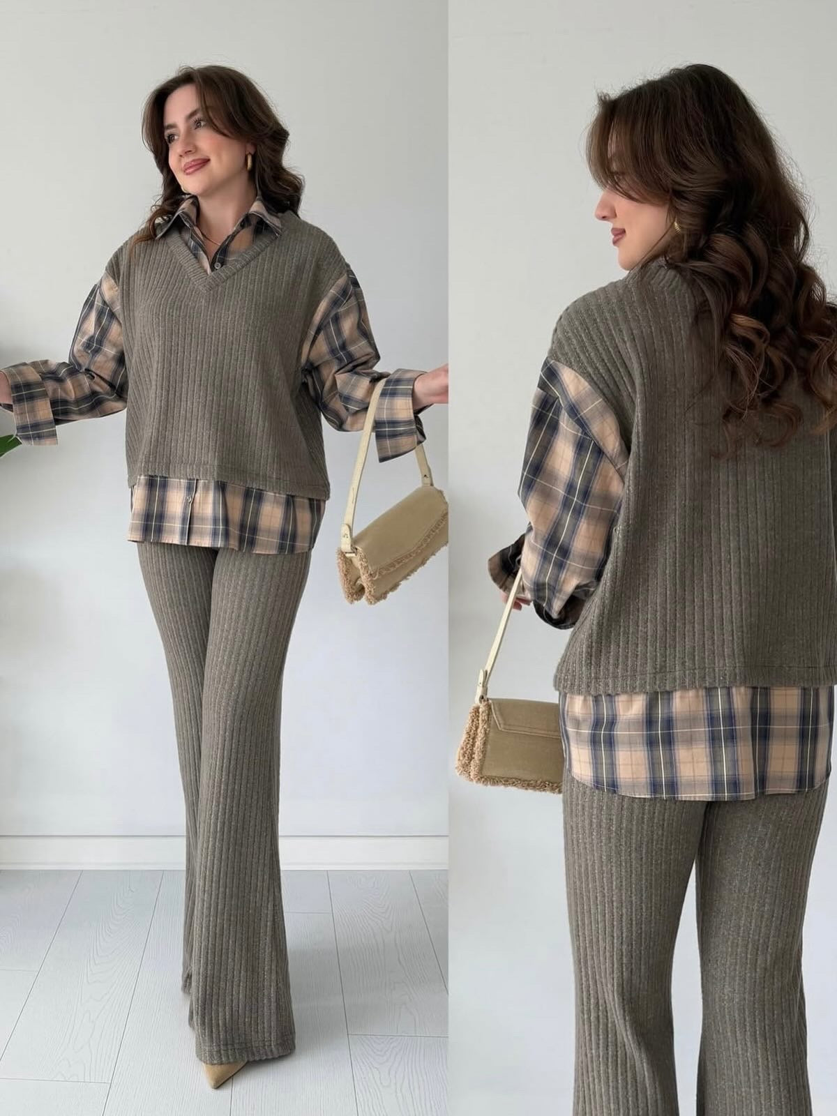Imported Plaid Luxe Knitted Two pcs Co-ord Set