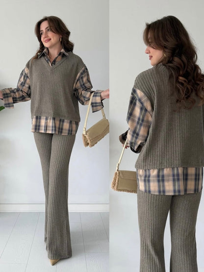 Imported Plaid Luxe Knitted Two pcs Co-ord Set