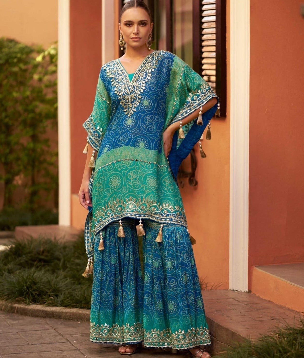 Partywear Designer Kaftan With Gharara