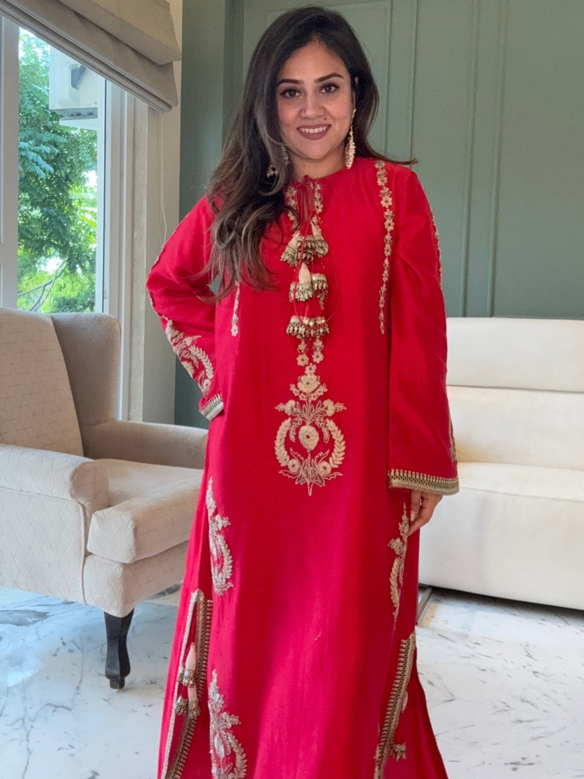 Designer Partywear Red Pakistani Jalabiya or Kaftan