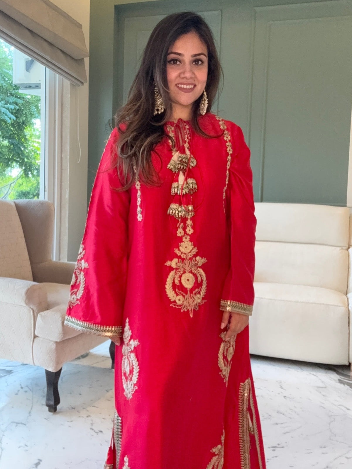 Designer Partywear Red Pakistani Jalabiya or Kaftan