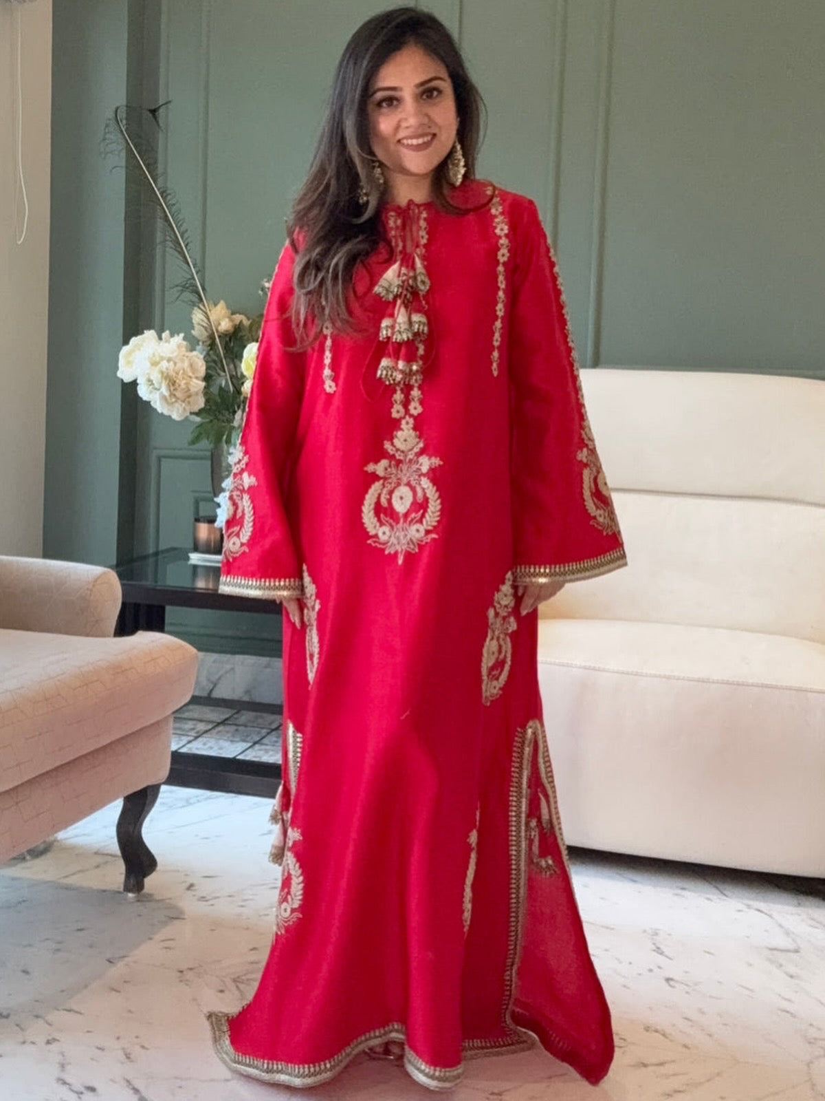 Designer Partywear Red Pakistani Jalabiya or Kaftan