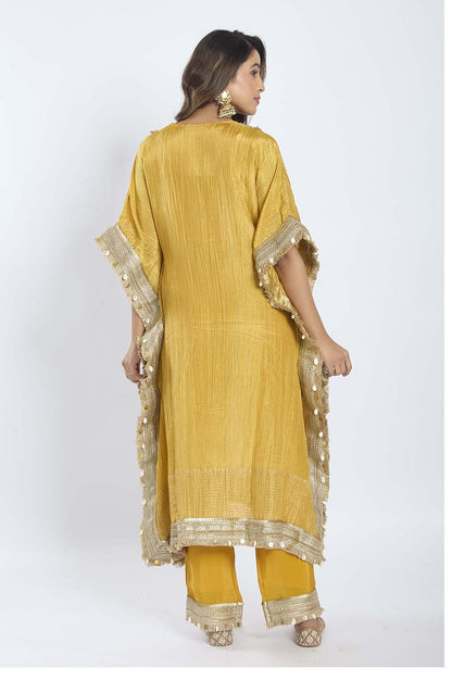 Mustard Yellow Crush Tissue Outfit with Gota and Shell Work