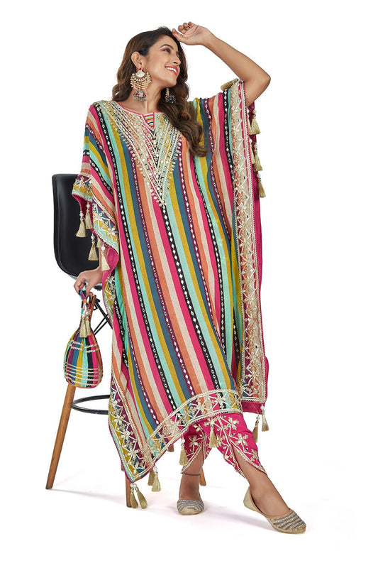 Multicolor Kaftan Dhoti Set