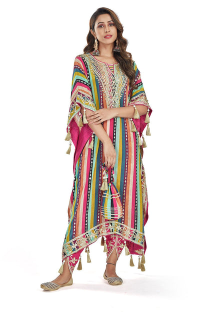 Multicolor Kaftan Dhoti Set