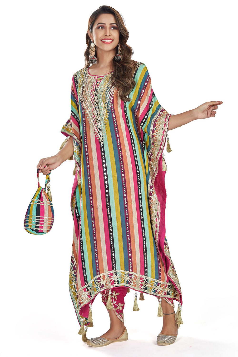 Multicolor Kaftan Dhoti Set