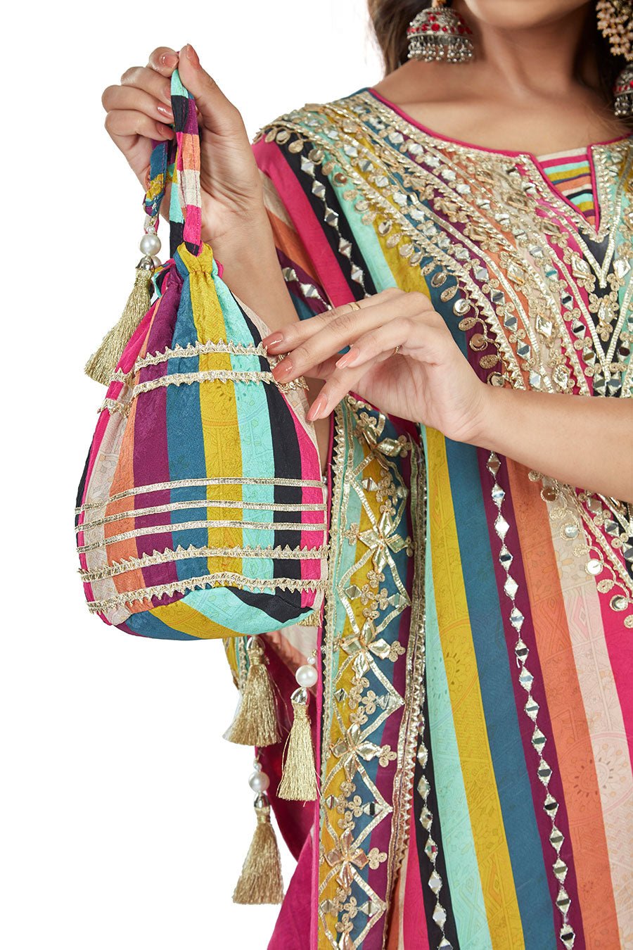 Multicolor Kaftan Dhoti Set