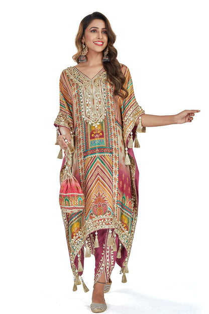 Multicolor with Heavy Tassels Kaftan Dhoti Set