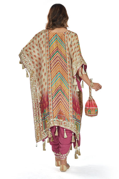 Multicolor with Heavy Tassels Kaftan Dhoti Set