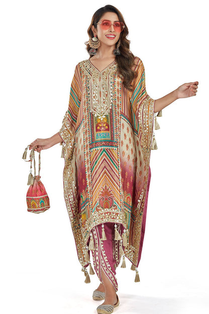 Multicolor with Heavy Tassels Kaftan Dhoti Set